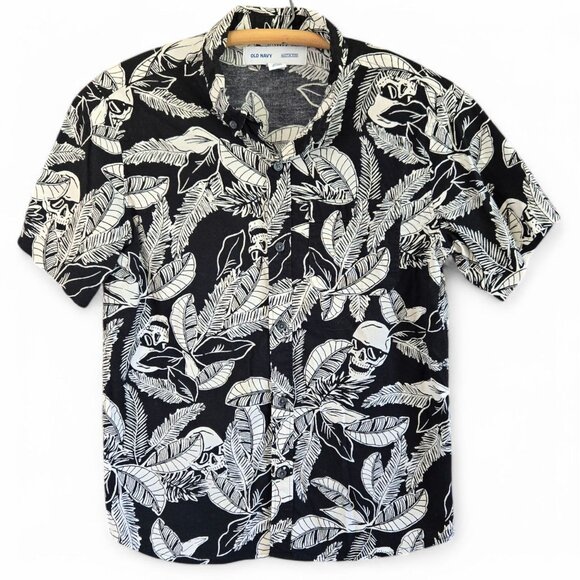 Old Navy Other - Old Navy Boys Black Tropical Skull Print Shirt Short Sleeve XL (14-16)